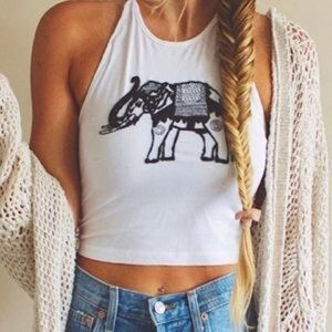 Brandy Melville White Elephant Print Halter Crop Top